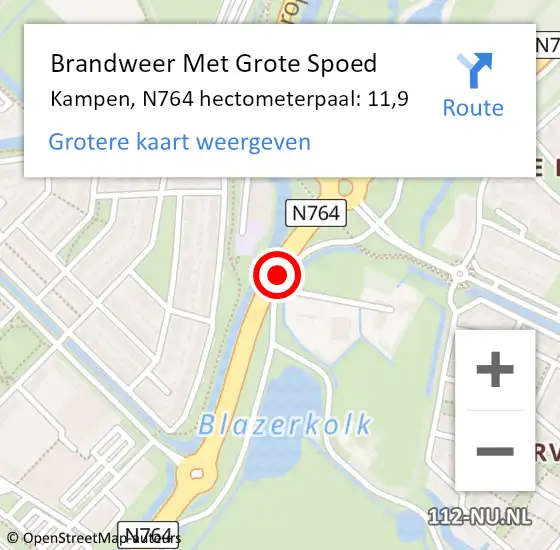Locatie op kaart van de 112 melding: Brandweer Met Grote Spoed Naar Kampen, N764 hectometerpaal: 11,9 op 6 december 2016 14:27