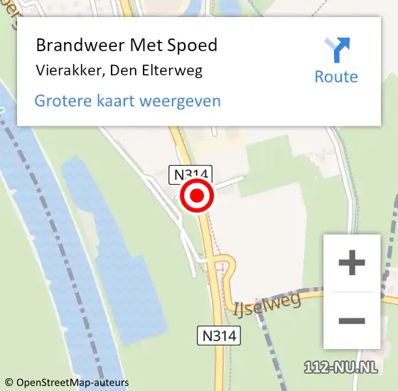 Locatie op kaart van de 112 melding: Brandweer Met Spoed Naar Vierakker, Den Elterweg op 7 december 2016 10:28