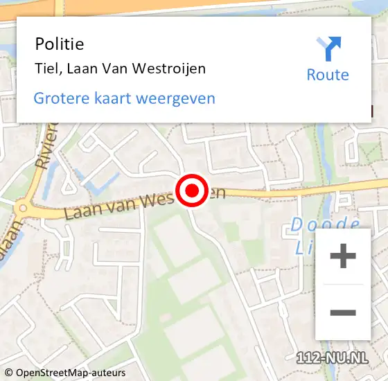Locatie op kaart van de 112 melding: Politie Tiel, Laan Van Westroijen op 7 december 2016 19:04