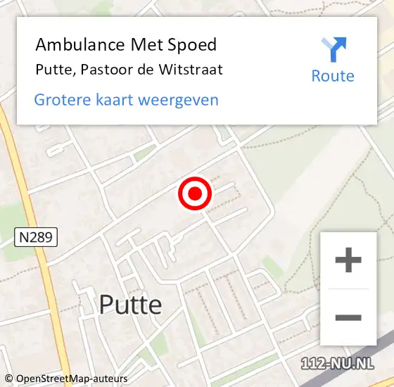 Locatie op kaart van de 112 melding: Ambulance Met Spoed Naar Putte, Pastoor de Witstraat op 7 december 2016 19:05