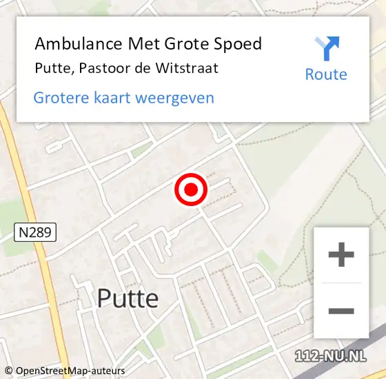 Locatie op kaart van de 112 melding: Ambulance Met Grote Spoed Naar Putte, Pastoor de Witstraat op 7 december 2016 19:08