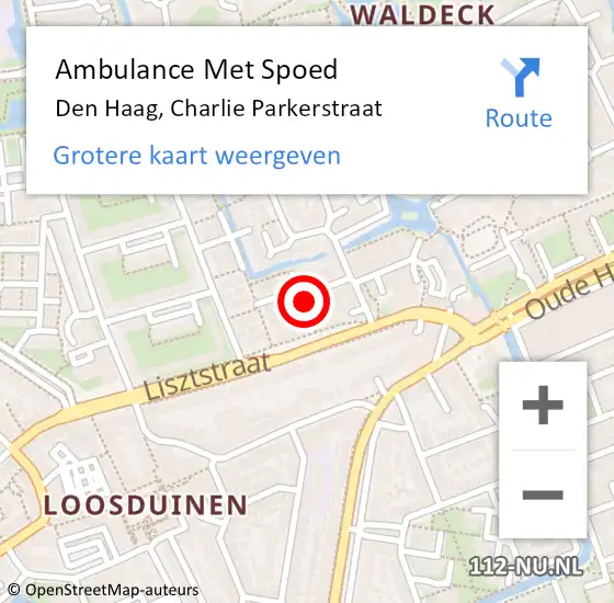Locatie op kaart van de 112 melding: Ambulance Met Spoed Naar Den Haag, Charlie Parkerstraat op 8 december 2016 00:10