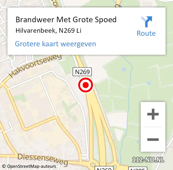 Locatie op kaart van de 112 melding: Brandweer Met Grote Spoed Naar Hilvarenbeek, N269 hectometerpaal: 22,0 op 9 december 2016 08:25