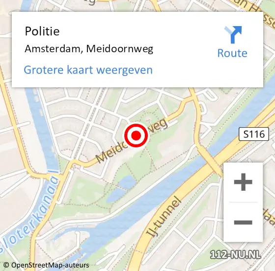 Locatie op kaart van de 112 melding: Politie Amsterdam, Meidoornweg op 9 december 2016 17:08