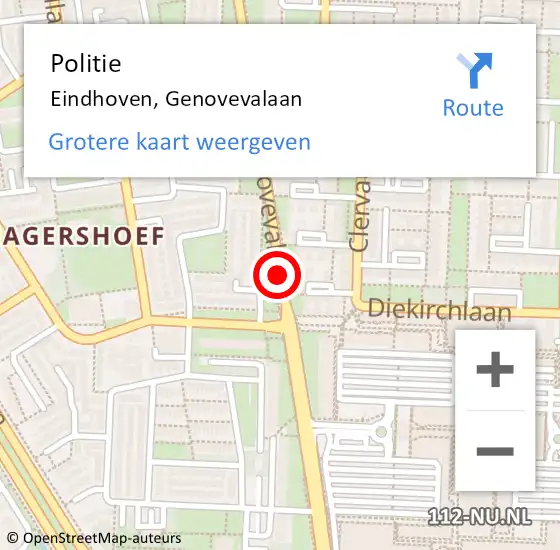 Locatie op kaart van de 112 melding: Politie Eindhoven, Genovevalaan op 10 december 2016 23:27