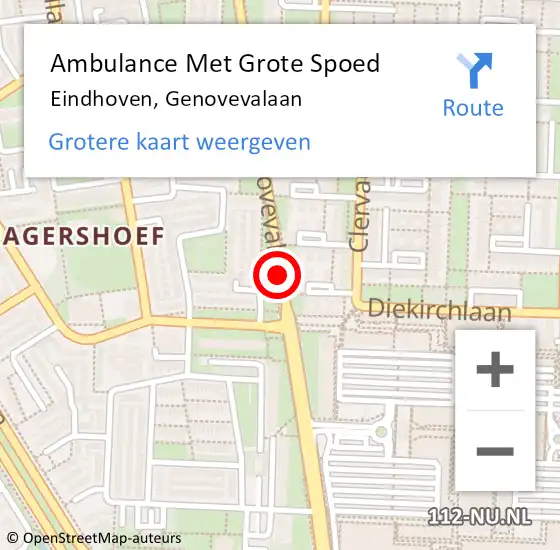 Locatie op kaart van de 112 melding: Ambulance Met Grote Spoed Naar Eindhoven, Genovevalaan op 10 december 2016 23:35