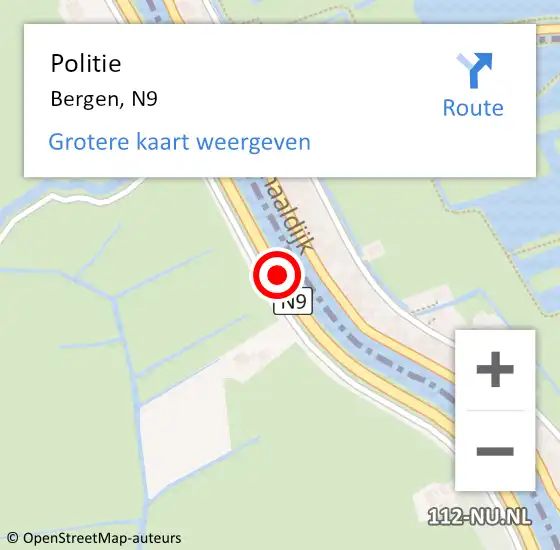 Locatie op kaart van de 112 melding: Politie Bergen, N9 op 11 december 2016 10:20