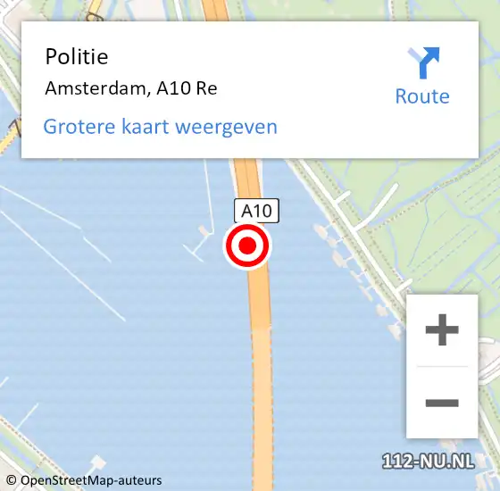 Locatie op kaart van de 112 melding: Politie Amsterdam, A10 Re op 11 december 2016 10:49