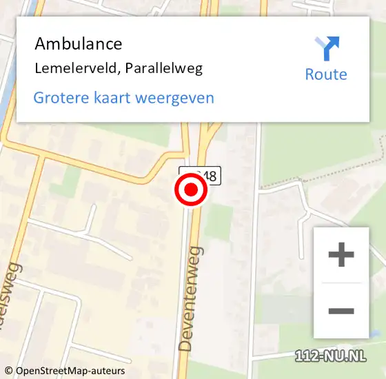 Locatie op kaart van de 112 melding: Ambulance Lemelerveld, Parallelweg op 11 december 2016 10:57