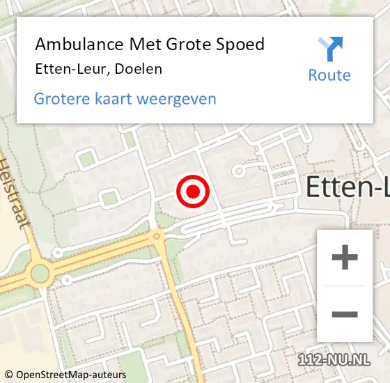 Locatie op kaart van de 112 melding: Ambulance Met Grote Spoed Naar Etten-Leur, Doelen op 11 december 2016 12:10