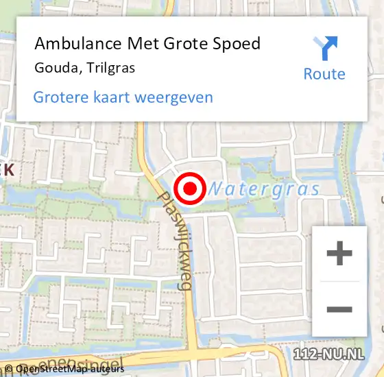 Locatie op kaart van de 112 melding: Ambulance Met Grote Spoed Naar Gouda, Trilgras op 11 december 2016 12:25