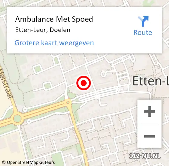 Locatie op kaart van de 112 melding: Ambulance Met Spoed Naar Etten-Leur, Doelen op 11 december 2016 13:12