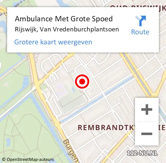 Locatie op kaart van de 112 melding: Ambulance Met Grote Spoed Naar Rijswijk, Van Vredenburchplantsoen op 11 december 2016 13:41