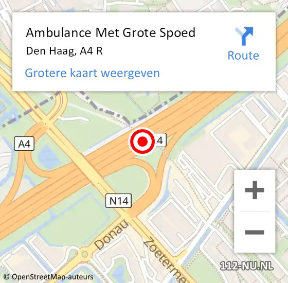 Locatie op kaart van de 112 melding: Ambulance Met Grote Spoed Naar Den Haag, A4 R op 11 december 2016 14:08