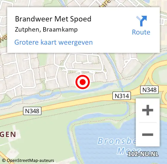 Locatie op kaart van de 112 melding: Brandweer Met Spoed Naar Zutphen, Braamkamp op 11 december 2016 14:13