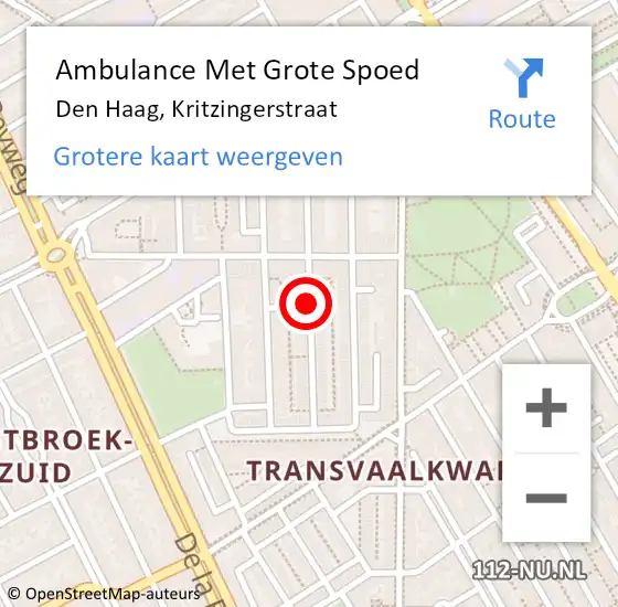 Locatie op kaart van de 112 melding: Ambulance Met Grote Spoed Naar Den Haag, Kritzingerstraat op 11 december 2016 14:32