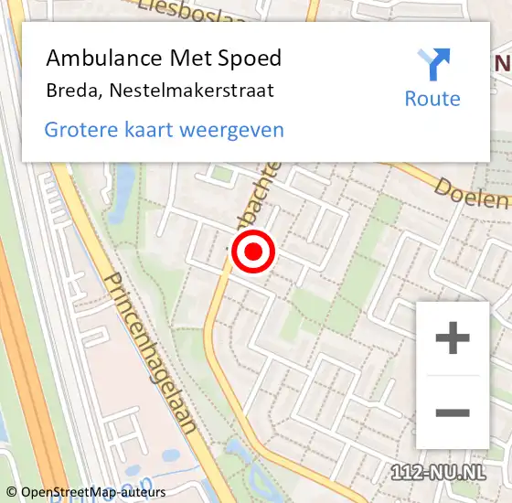 Locatie op kaart van de 112 melding: Ambulance Met Spoed Naar Breda, Nestelmakerstraat op 11 december 2016 14:36