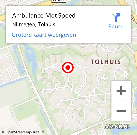 Locatie op kaart van de 112 melding: Ambulance Met Spoed Naar Nijmegen, Tolhuis op 11 december 2016 14:42
