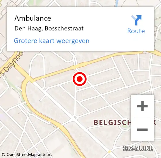 Locatie op kaart van de 112 melding: Ambulance Den Haag, Bosschestraat op 12 december 2016 12:32