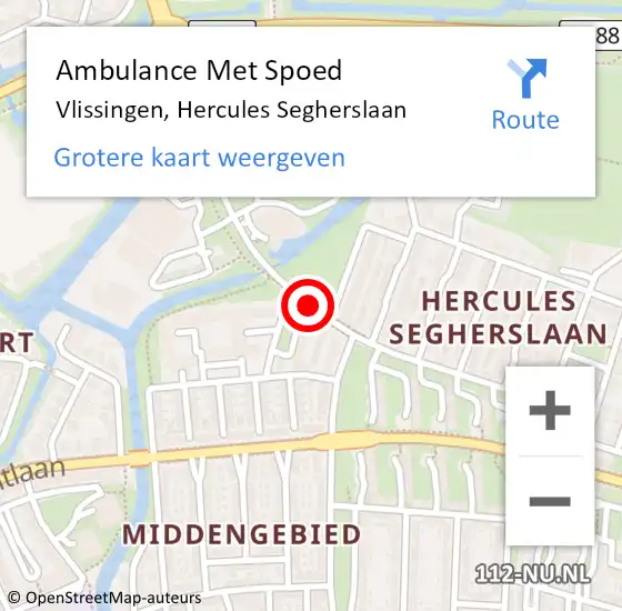 Locatie op kaart van de 112 melding: Ambulance Met Spoed Naar Vlissingen, Hercules Segherslaan op 12 december 2016 13:21