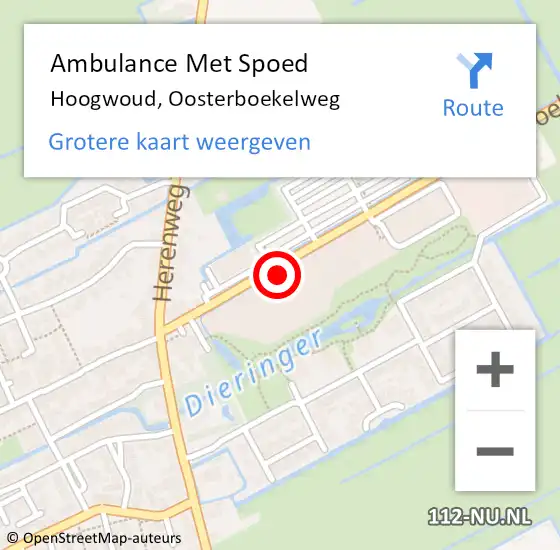 Locatie op kaart van de 112 melding: Ambulance Met Spoed Naar Hoogwoud, Oosterboekelweg op 12 december 2016 16:35
