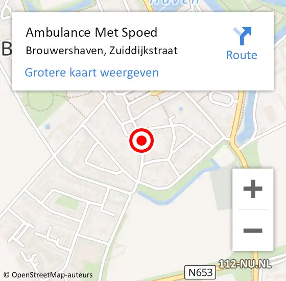 Locatie op kaart van de 112 melding: Ambulance Met Spoed Naar Brouwershaven, Zuiddijkstraat op 12 december 2016 18:38