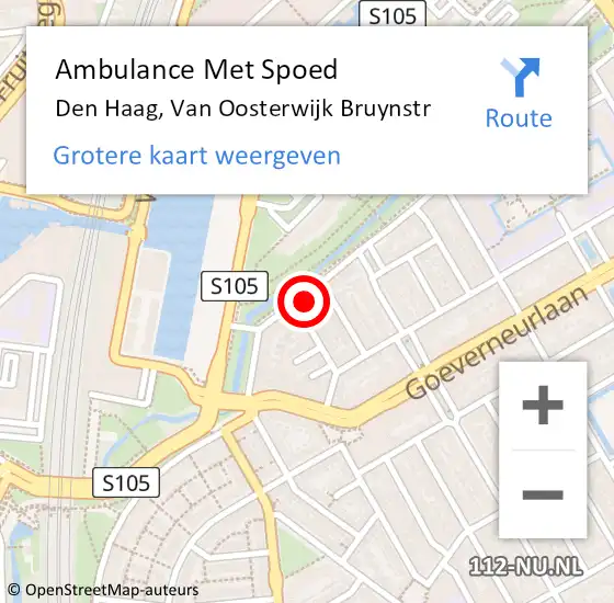 Locatie op kaart van de 112 melding: Ambulance Met Spoed Naar Den Haag, Van Oosterwijk Bruynstr op 13 december 2016 21:36