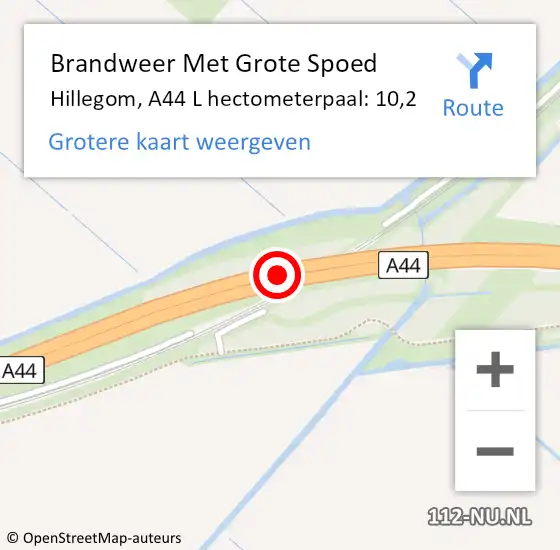 Locatie op kaart van de 112 melding: Brandweer Met Grote Spoed Naar Hillegom, A44 R hectometerpaal: 7,6 op 14 december 2016 06:32