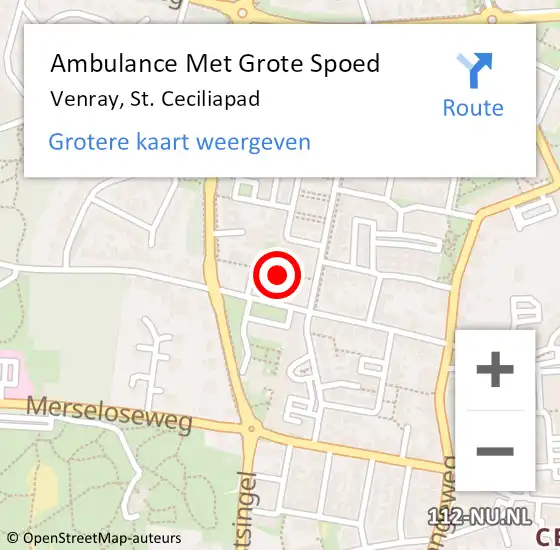 Locatie op kaart van de 112 melding: Ambulance Met Grote Spoed Naar Venray, St. Ceciliapad op 4 januari 2014 13:03