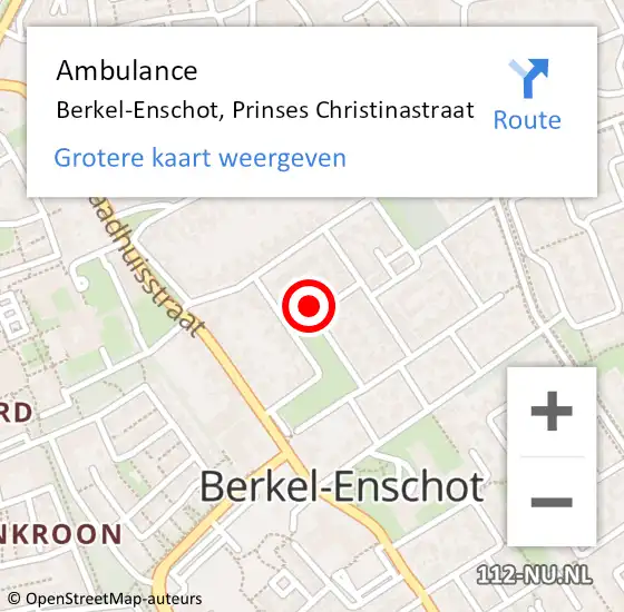 Locatie op kaart van de 112 melding: Ambulance Berkel-Enschot, Prinses Christinastraat op 15 december 2016 11:15