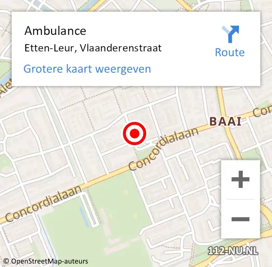 Locatie op kaart van de 112 melding: Ambulance Etten-Leur, Vlaanderenstraat op 15 december 2016 11:30