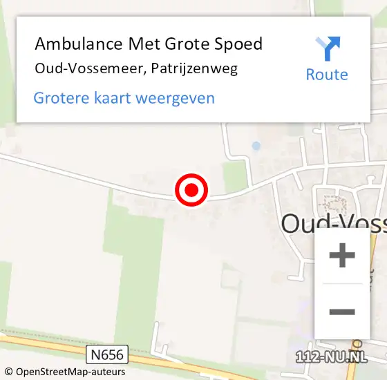 Locatie op kaart van de 112 melding: Ambulance Met Grote Spoed Naar Oud-Vossemeer, Patrijzenweg op 15 december 2016 13:30