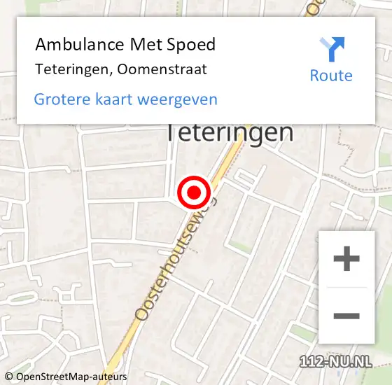 Locatie op kaart van de 112 melding: Ambulance Met Spoed Naar Teteringen, Oomenstraat op 16 december 2016 14:05