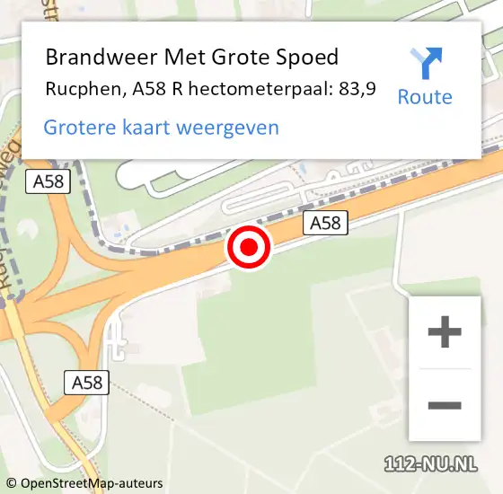 Locatie op kaart van de 112 melding: Brandweer Met Grote Spoed Naar Rucphen, A58 R hectometerpaal: 87,5 op 16 december 2016 15:48