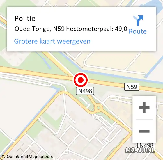 Locatie op kaart van de 112 melding: Politie Oude-Tonge, N59 L hectometerpaal: 43,4 op 4 januari 2014 19:13