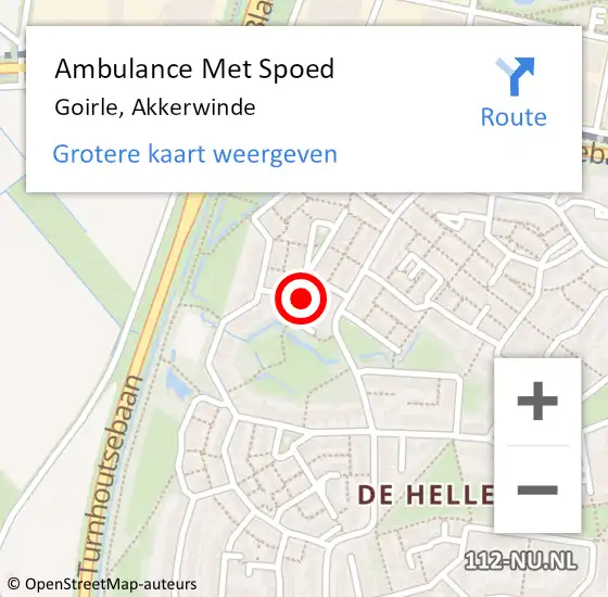 Locatie op kaart van de 112 melding: Ambulance Met Spoed Naar Goirle, Akkerwinde op 17 december 2016 05:03