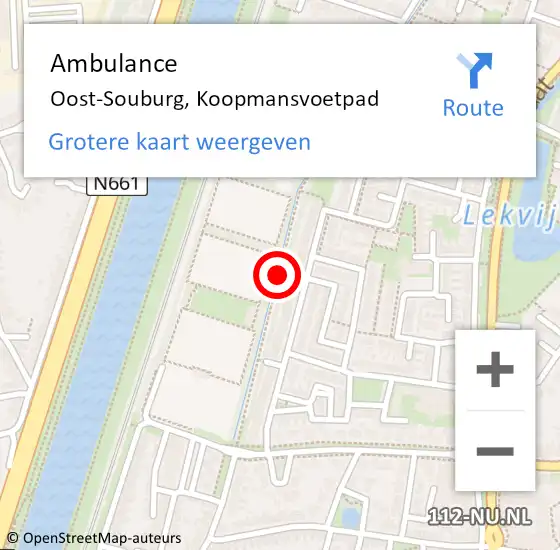 Locatie op kaart van de 112 melding: Ambulance Oost-Souburg, Koopmansvoetpad op 17 december 2016 09:47