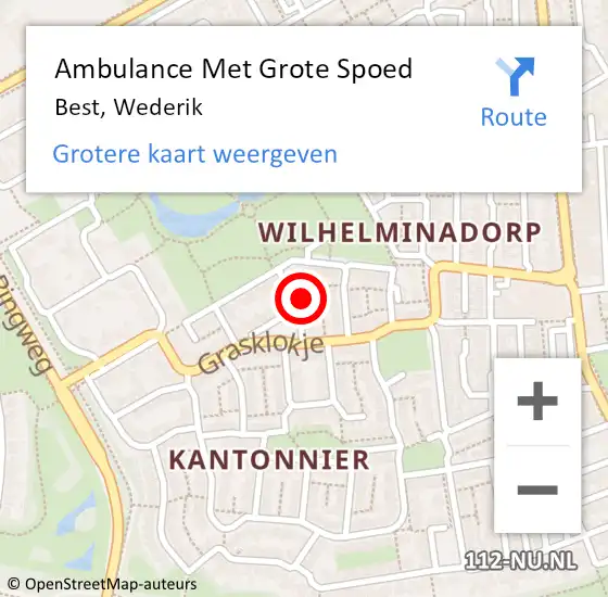Locatie op kaart van de 112 melding: Ambulance Met Grote Spoed Naar Best, Wederik op 17 december 2016 10:11
