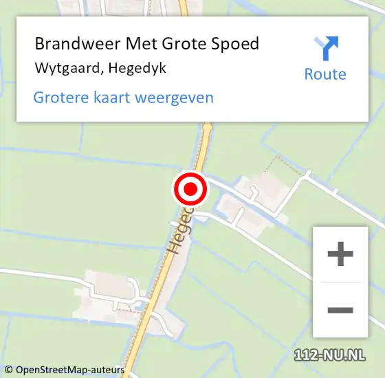 Locatie op kaart van de 112 melding: Brandweer Met Grote Spoed Naar Wytgaard, Hegedyk op 17 december 2016 12:07