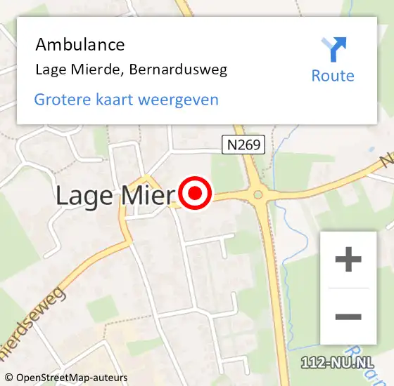 Locatie op kaart van de 112 melding: Ambulance Lage Mierde, Bernardusweg op 17 december 2016 16:02