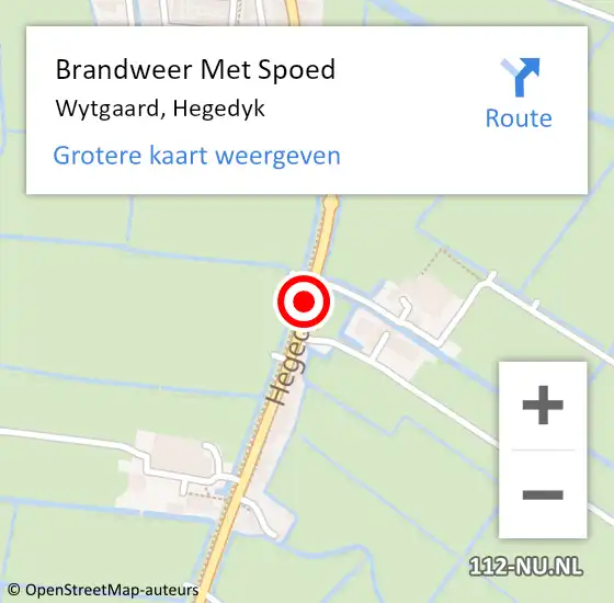 Locatie op kaart van de 112 melding: Brandweer Met Spoed Naar Wytgaard, Hegedyk op 17 december 2016 23:17