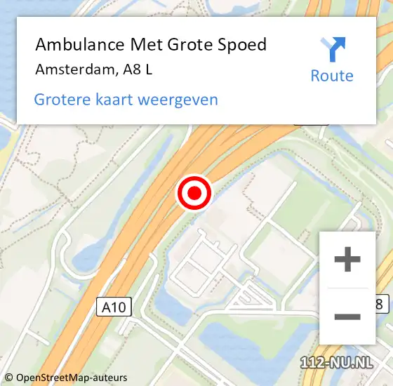 Locatie op kaart van de 112 melding: Ambulance Met Grote Spoed Naar Amsterdam, A8 L op 17 december 2016 23:38