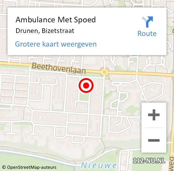 Locatie op kaart van de 112 melding: Ambulance Met Spoed Naar Drunen, Bizetstraat op 18 december 2016 21:14