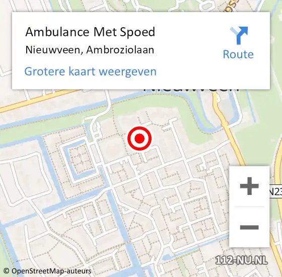 Locatie op kaart van de 112 melding: Ambulance Met Spoed Naar Nieuwveen, Ambroziolaan op 19 december 2016 03:20