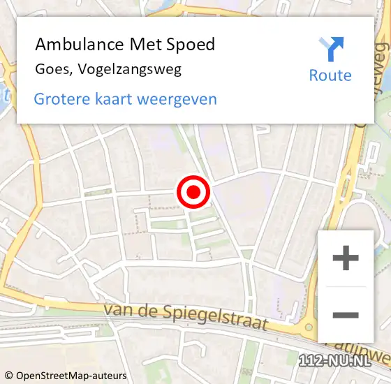 Locatie op kaart van de 112 melding: Ambulance Met Spoed Naar Goes, Vogelzangsweg op 19 december 2016 08:47