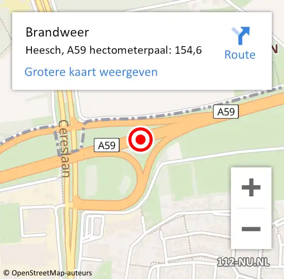 Locatie op kaart van de 112 melding: Brandweer Heesch, A59 hectometerpaal: 154,6 op 19 december 2016 10:46