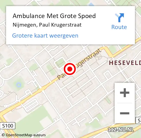 Locatie op kaart van de 112 melding: Ambulance Met Grote Spoed Naar Nijmegen, Paul Krugerstraat op 19 december 2016 10:53