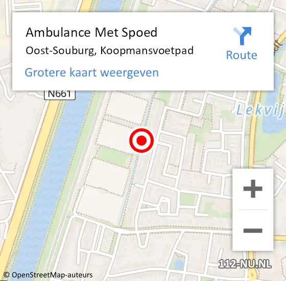 Locatie op kaart van de 112 melding: Ambulance Met Spoed Naar Oost-Souburg, Koopmansvoetpad op 19 december 2016 14:51