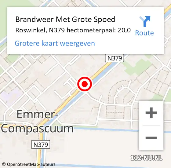 Locatie op kaart van de 112 melding: Brandweer Met Grote Spoed Naar Roswinkel, N379 hectometerpaal: 20,0 op 19 december 2016 18:12