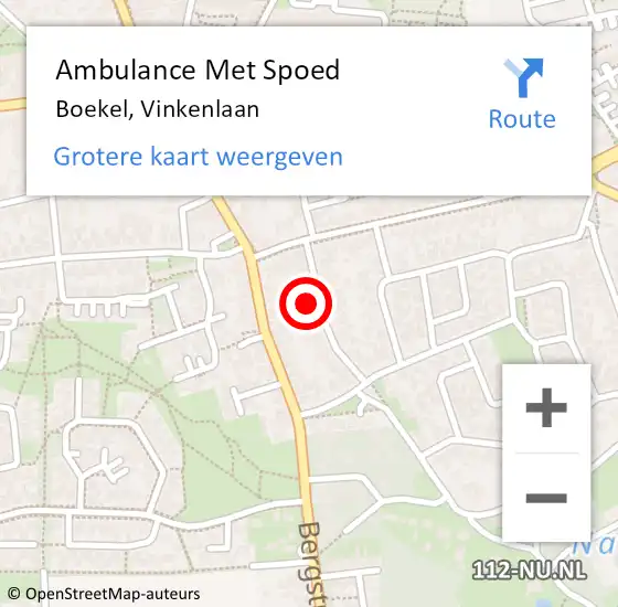 Locatie op kaart van de 112 melding: Ambulance Met Spoed Naar Boekel, Vinkenlaan op 20 december 2016 11:33